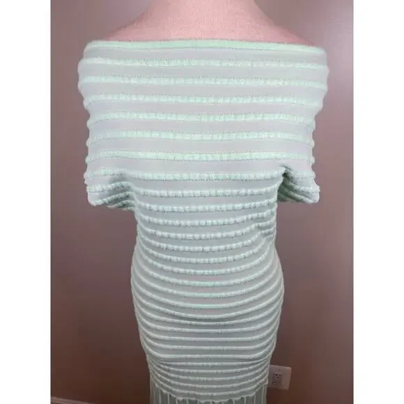 Alexis Marce Off the Shoulder Knit Mint Green Striped Maxi Dress Size Large - Picture 5 of 11